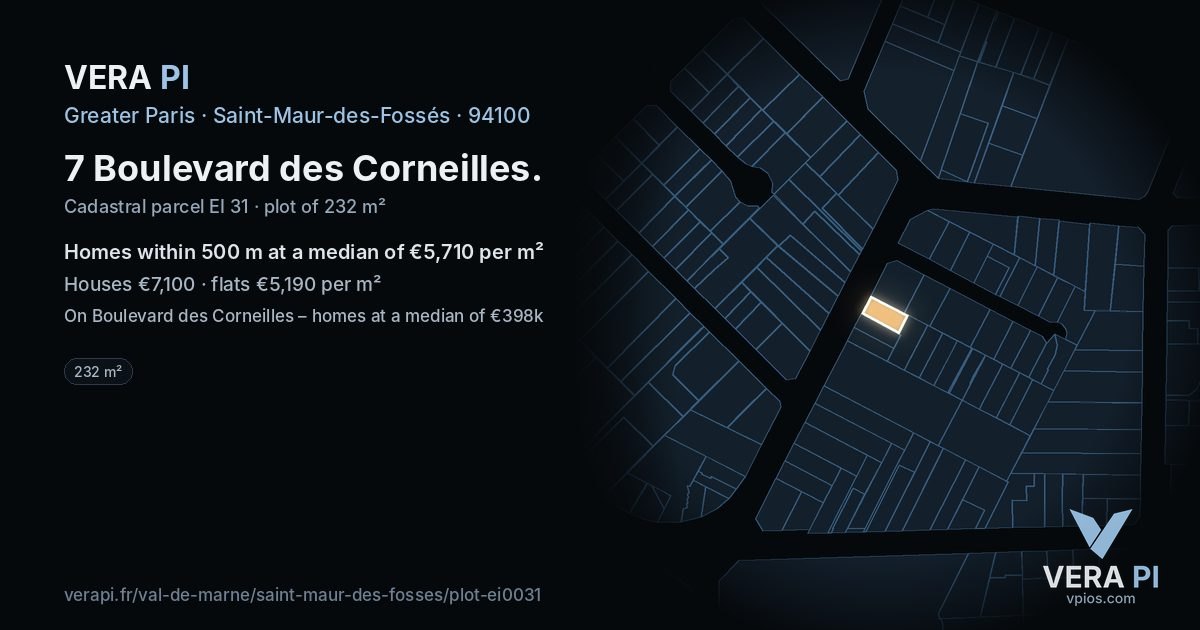 7 Boulevard des Corneilles, Saint-Maur-des-Fossés at night – the plot lit, the parcels around coloured by the prices near them