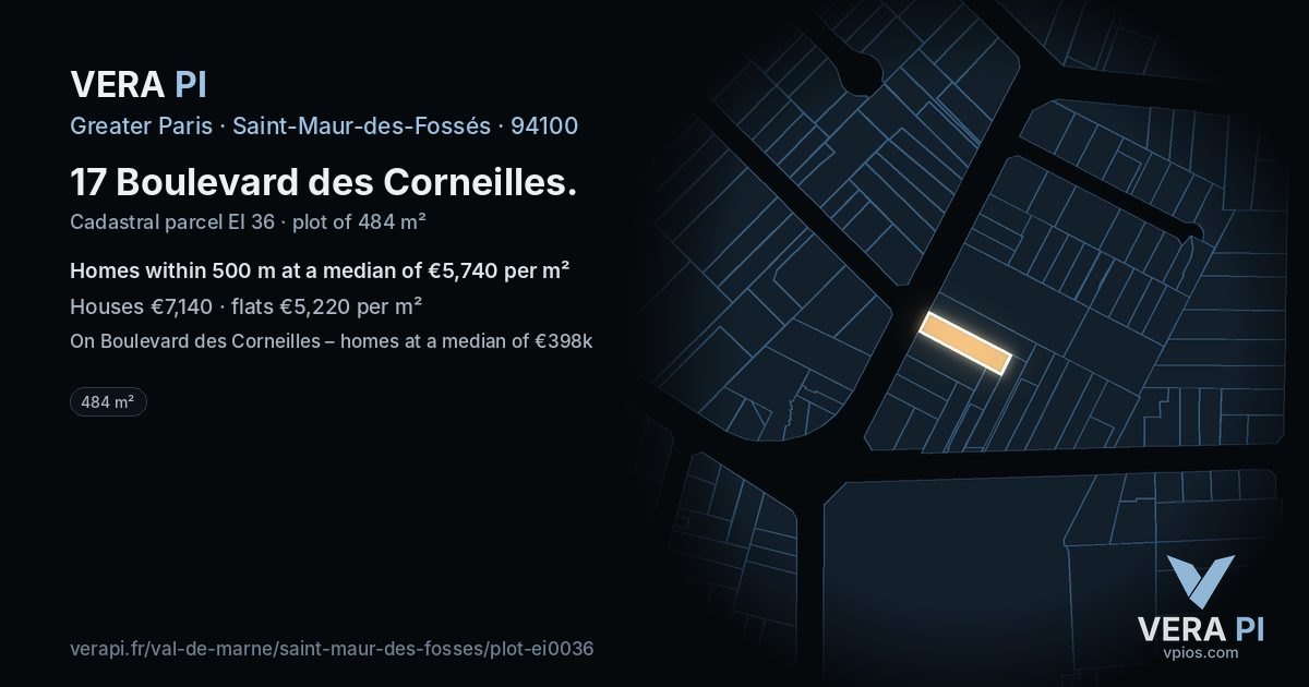 17 Boulevard des Corneilles, Saint-Maur-des-Fossés at night – the plot lit, the parcels around coloured by the prices near them