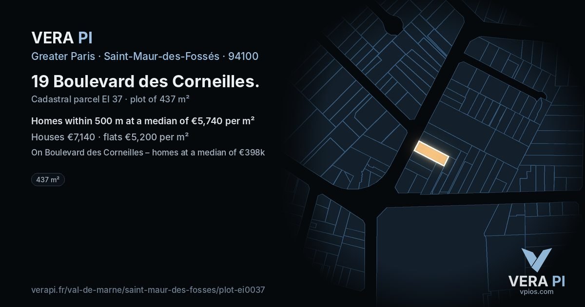 19 Boulevard des Corneilles, Saint-Maur-des-Fossés at night – the plot lit, the parcels around coloured by the prices near them