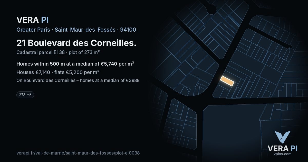 21 Boulevard des Corneilles, Saint-Maur-des-Fossés at night – the plot lit, the parcels around coloured by the prices near them