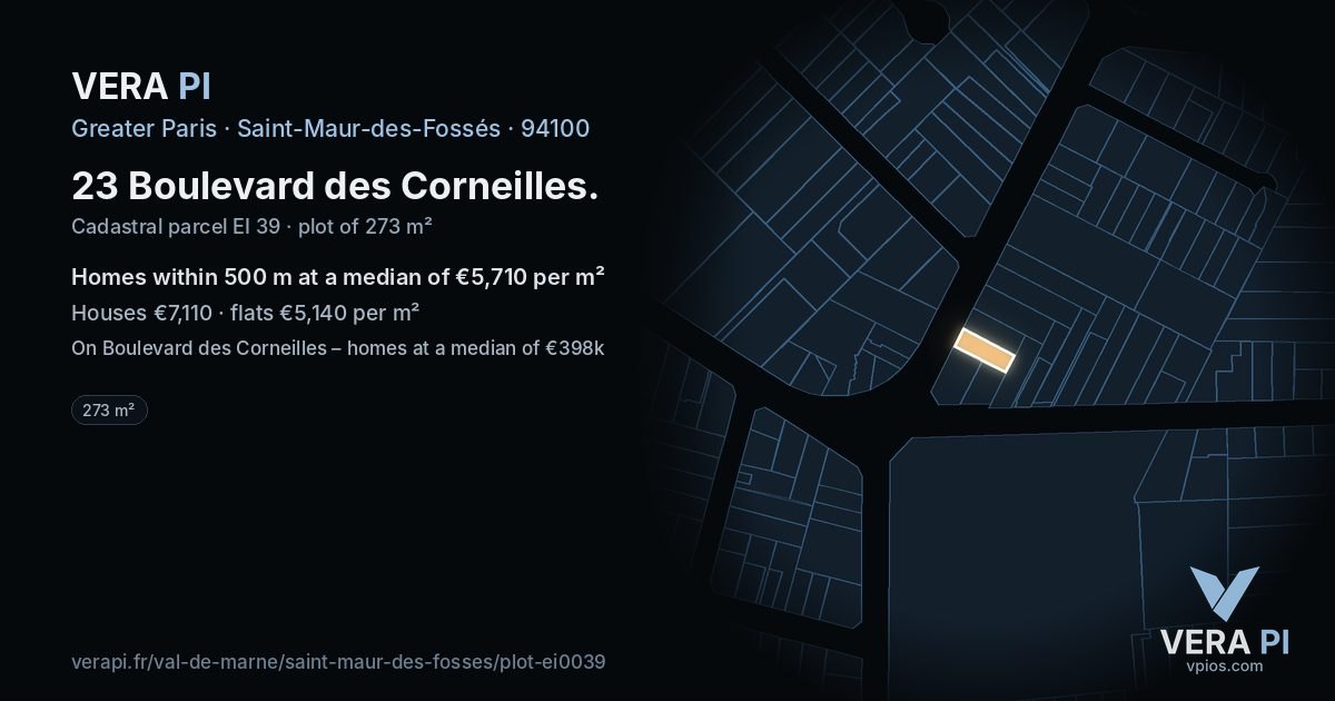 23 Boulevard des Corneilles, Saint-Maur-des-Fossés at night – the plot lit, the parcels around coloured by the prices near them