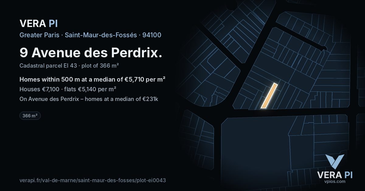 9 Avenue des Perdrix, Saint-Maur-des-Fossés at night – the plot lit, the parcels around coloured by the prices near them