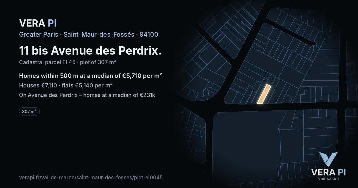 11 bis Avenue des Perdrix, Saint-Maur-des-Fossés at night – the plot lit, the parcels around coloured by the prices near them