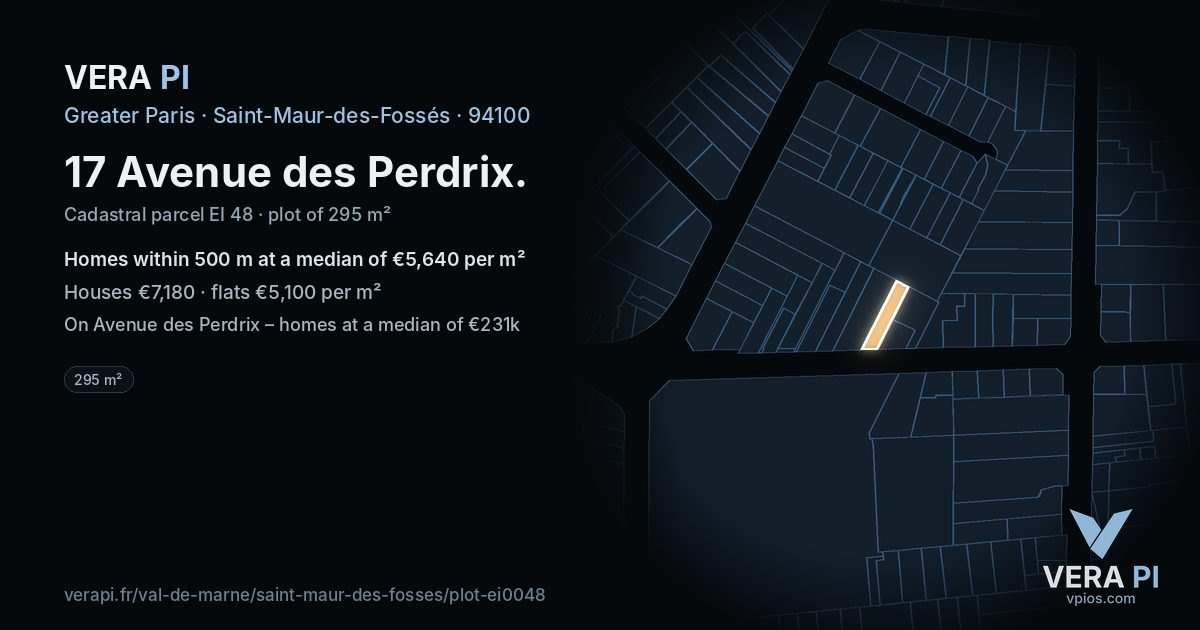 17 Avenue des Perdrix, Saint-Maur-des-Fossés at night – the plot lit, the parcels around coloured by the prices near them