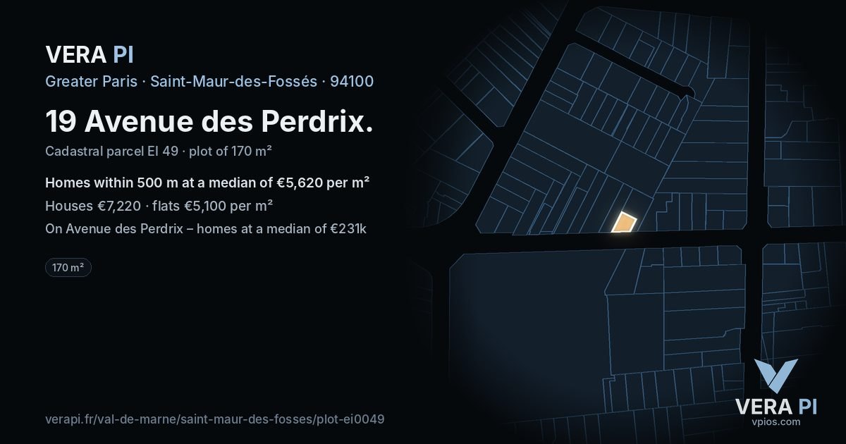 19 Avenue des Perdrix, Saint-Maur-des-Fossés at night – the plot lit, the parcels around coloured by the prices near them