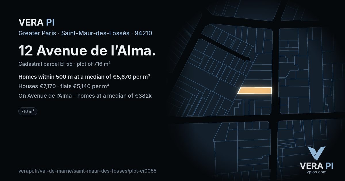 12 Avenue de l’Alma, Saint-Maur-des-Fossés at night – the plot lit, the parcels around coloured by the prices near them