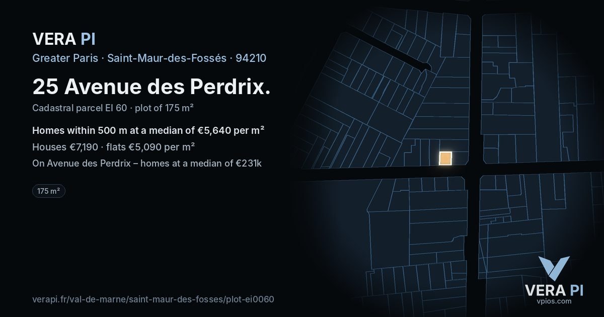 25 Avenue des Perdrix, Saint-Maur-des-Fossés at night – the plot lit, the parcels around coloured by the prices near them