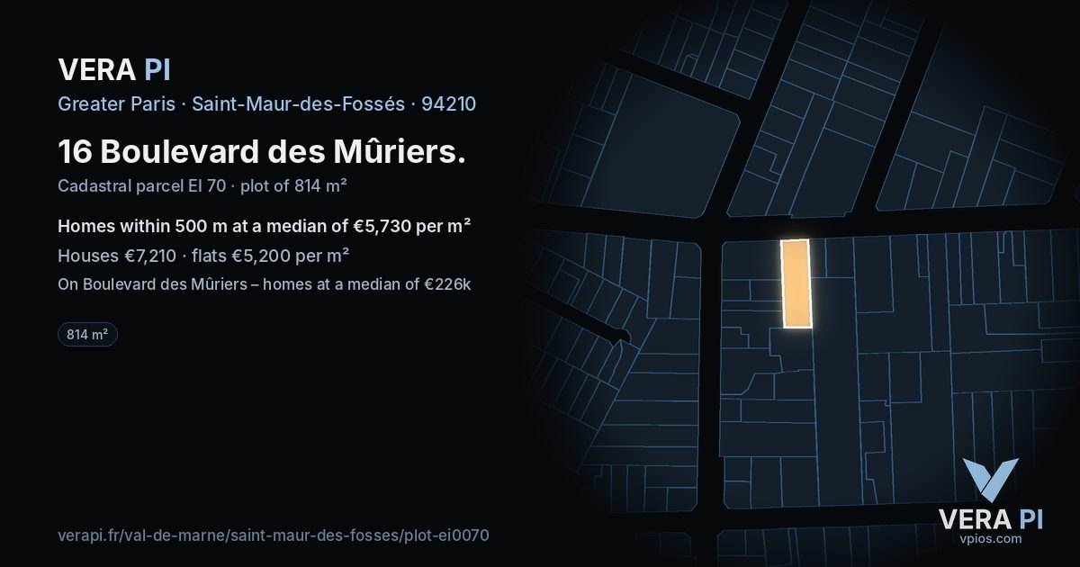 16 Boulevard des Mûriers, Saint-Maur-des-Fossés at night – the plot lit, the parcels around coloured by the prices near them
