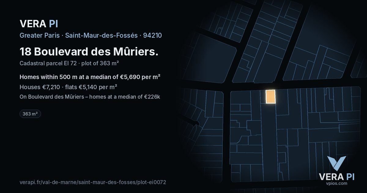 18 Boulevard des Mûriers, Saint-Maur-des-Fossés at night – the plot lit, the parcels around coloured by the prices near them