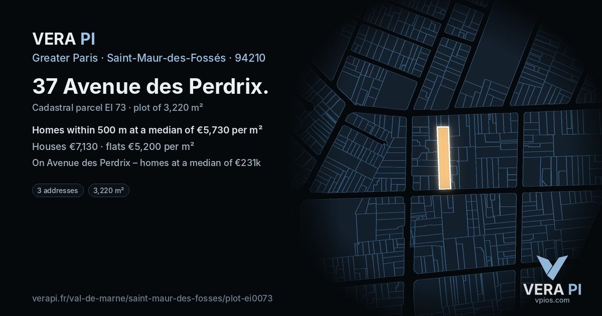 37 Avenue des Perdrix, Saint-Maur-des-Fossés at night – the plot lit, the parcels around coloured by the prices near them