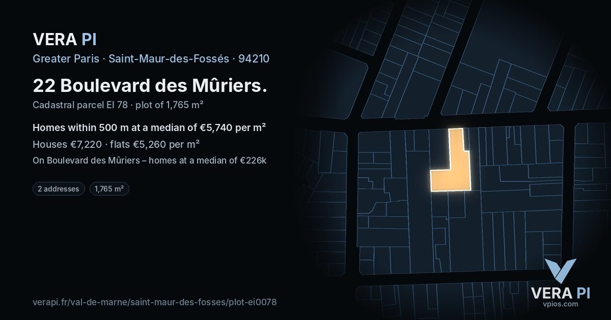 22 Boulevard des Mûriers, Saint-Maur-des-Fossés at night – the plot lit, the parcels around coloured by the prices near them