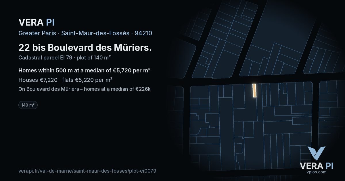 22 bis Boulevard des Mûriers, Saint-Maur-des-Fossés at night – the plot lit, the parcels around coloured by the prices near them