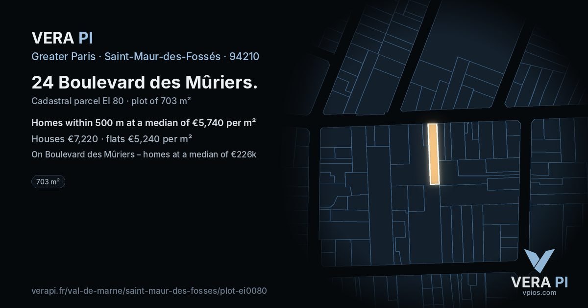 24 Boulevard des Mûriers, Saint-Maur-des-Fossés at night – the plot lit, the parcels around coloured by the prices near them