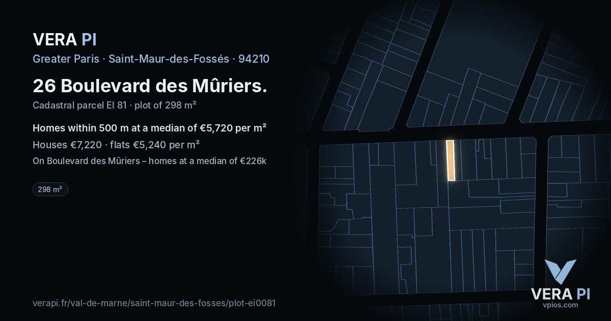 26 Boulevard des Mûriers, Saint-Maur-des-Fossés at night – the plot lit, the parcels around coloured by the prices near them