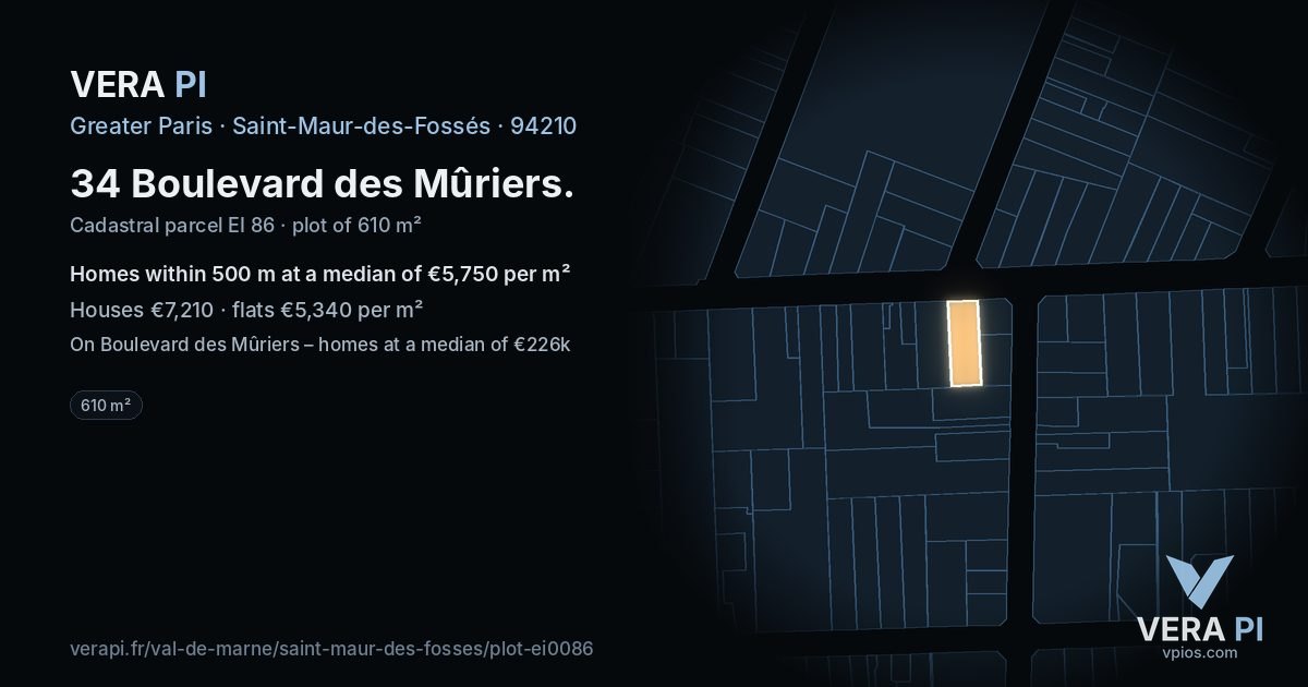 34 Boulevard des Mûriers, Saint-Maur-des-Fossés at night – the plot lit, the parcels around coloured by the prices near them