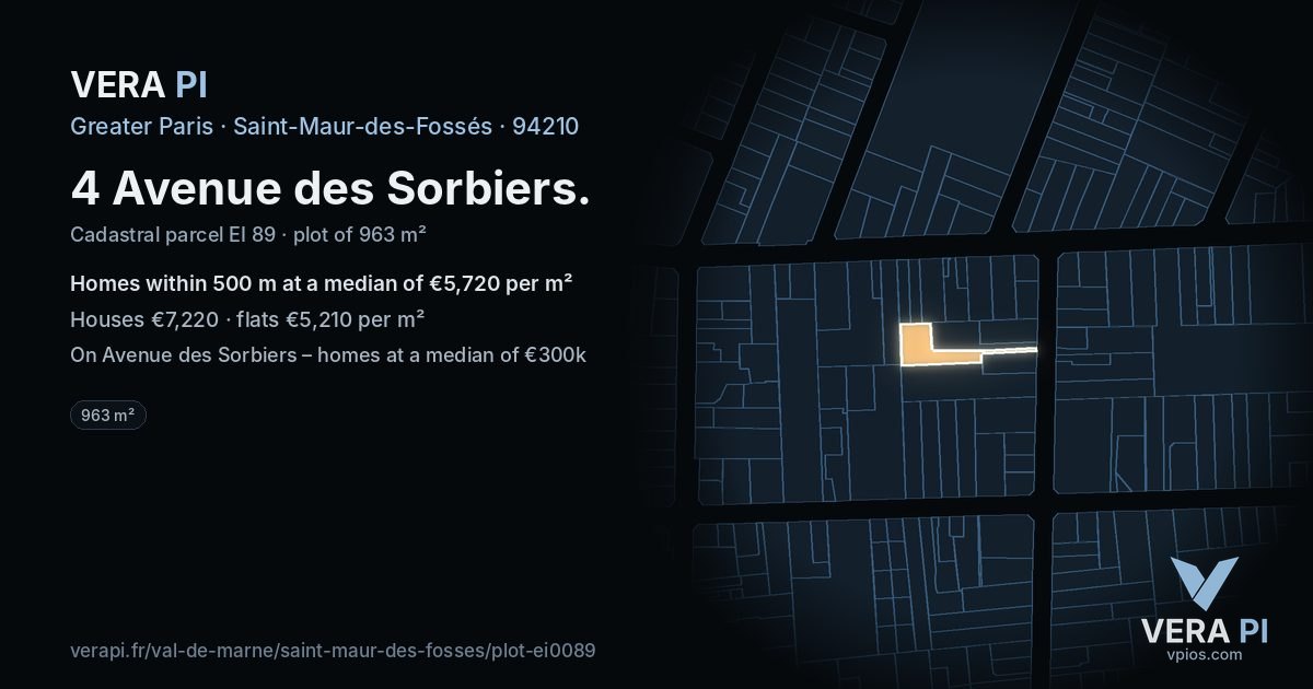 4 Avenue des Sorbiers, Saint-Maur-des-Fossés at night – the plot lit, the parcels around coloured by the prices near them