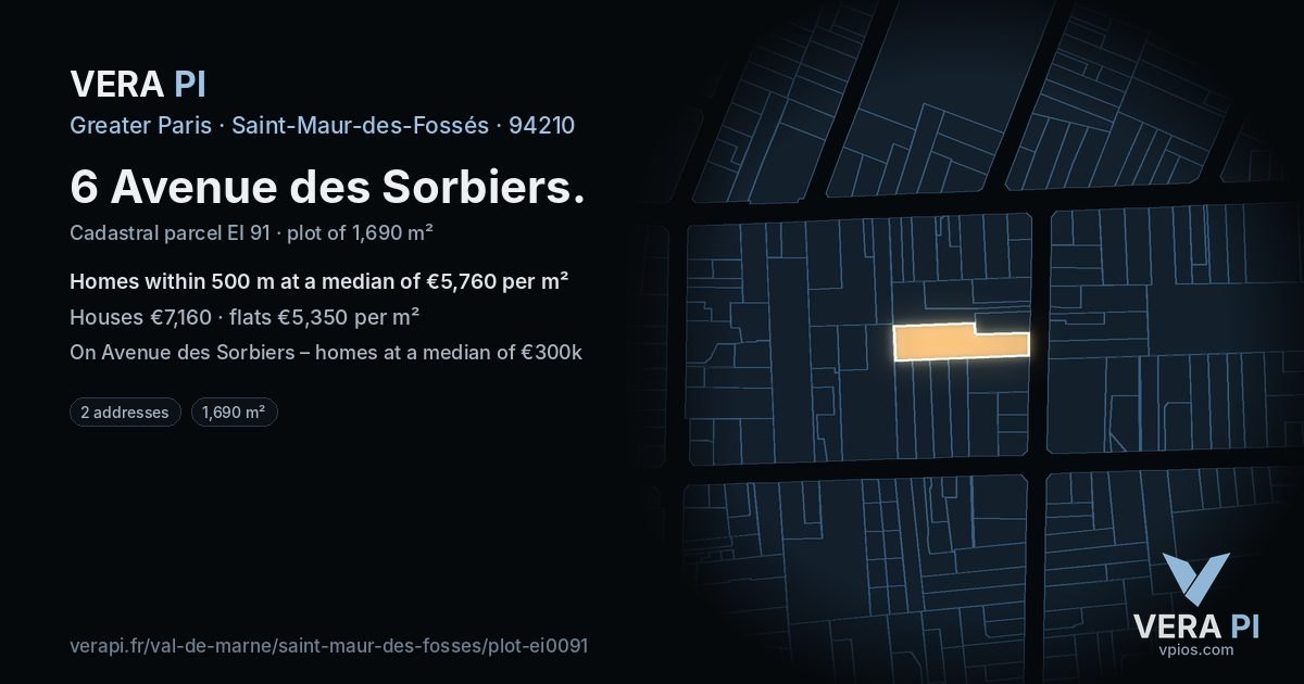 6 Avenue des Sorbiers, Saint-Maur-des-Fossés at night – the plot lit, the parcels around coloured by the prices near them