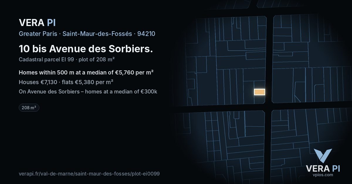 10 bis Avenue des Sorbiers, Saint-Maur-des-Fossés at night – the plot lit, the parcels around coloured by the prices near them