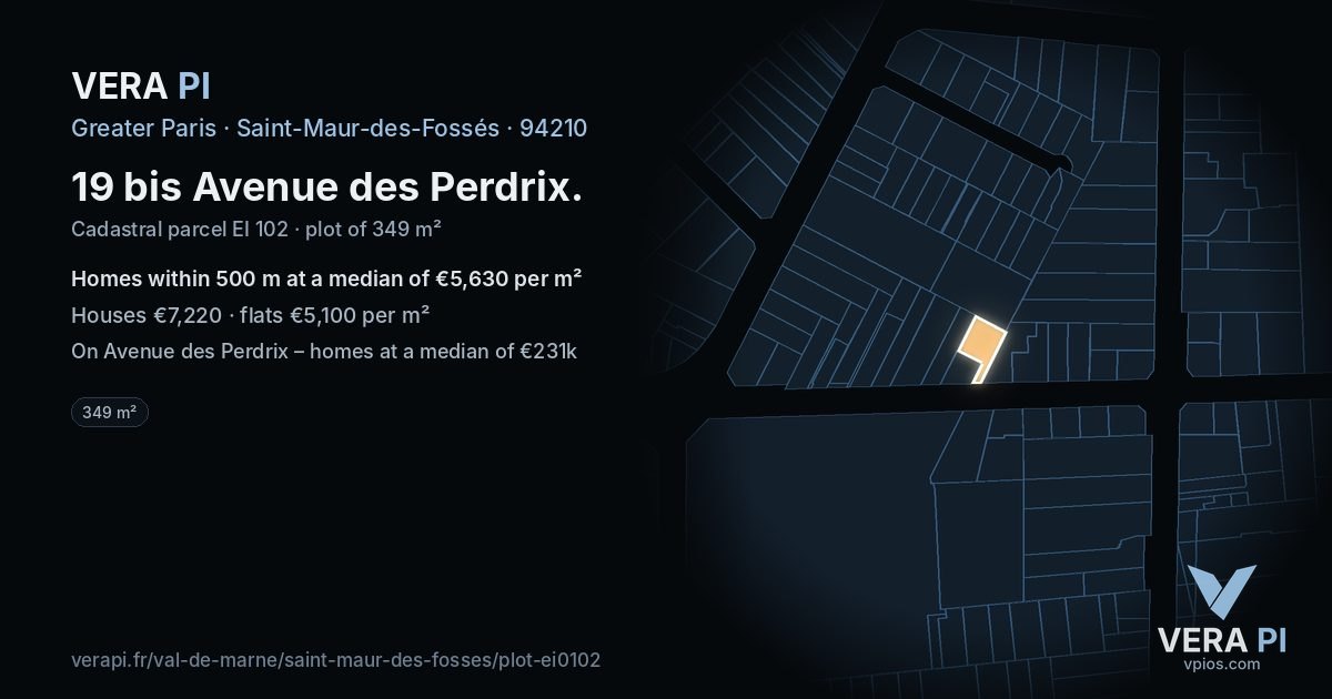 19 bis Avenue des Perdrix, Saint-Maur-des-Fossés at night – the plot lit, the parcels around coloured by the prices near them