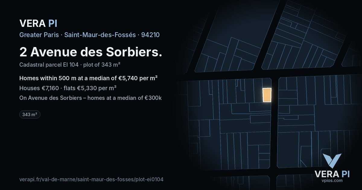 2 Avenue des Sorbiers, Saint-Maur-des-Fossés at night – the plot lit, the parcels around coloured by the prices near them