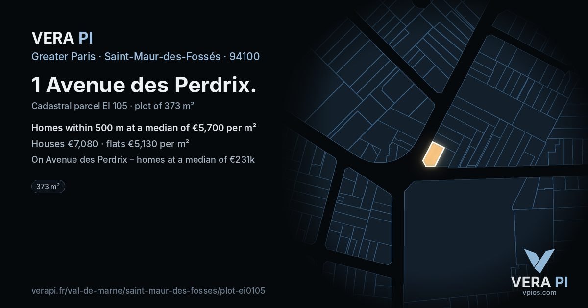 1 Avenue des Perdrix, Saint-Maur-des-Fossés at night – the plot lit, the parcels around coloured by the prices near them