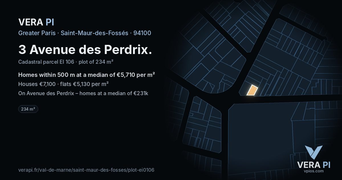 3 Avenue des Perdrix, Saint-Maur-des-Fossés at night – the plot lit, the parcels around coloured by the prices near them