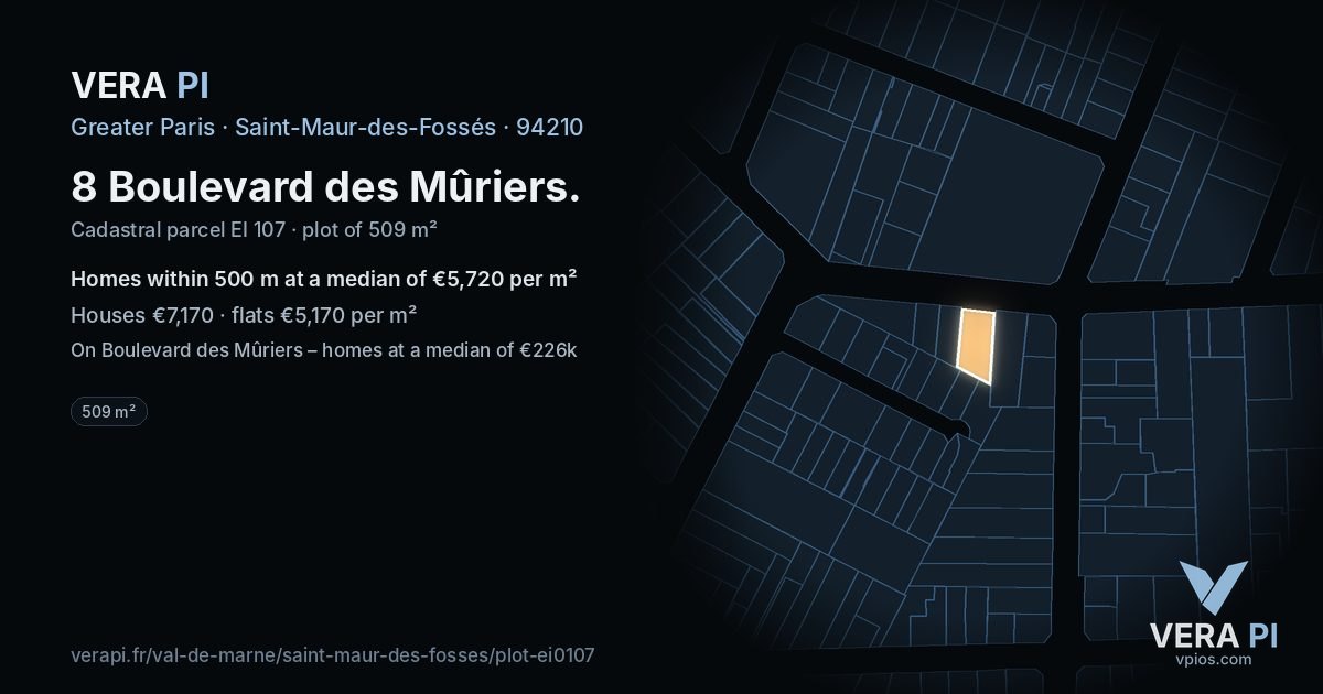 8 Boulevard des Mûriers, Saint-Maur-des-Fossés at night – the plot lit, the parcels around coloured by the prices near them