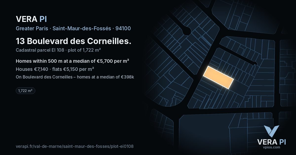 13 Boulevard des Corneilles, Saint-Maur-des-Fossés at night – the plot lit, the parcels around coloured by the prices near them