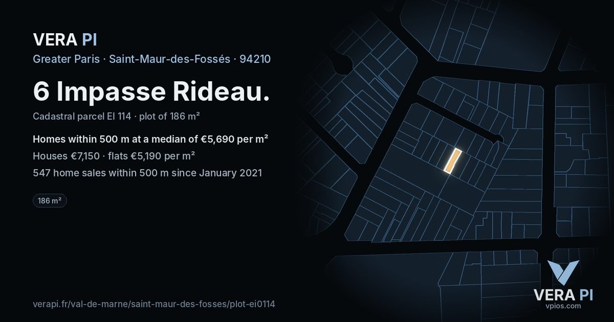 6 Impasse Rideau, Saint-Maur-des-Fossés at night – the plot lit, the parcels around coloured by the prices near them