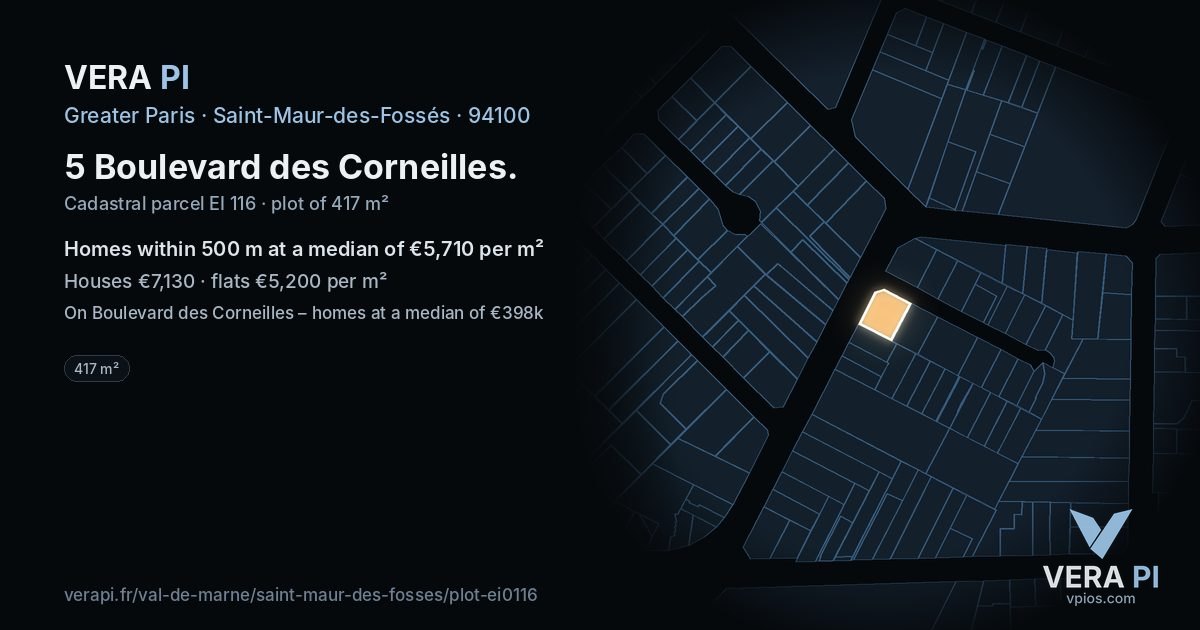 5 Boulevard des Corneilles, Saint-Maur-des-Fossés at night – the plot lit, the parcels around coloured by the prices near them
