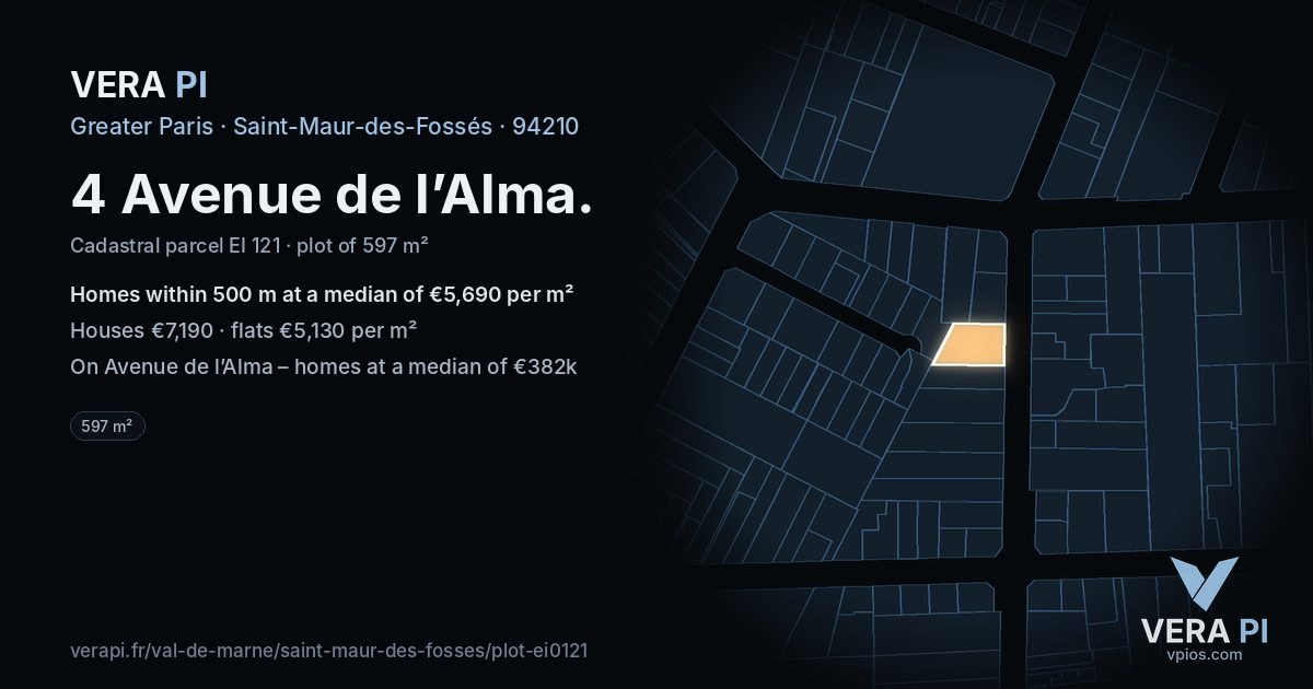 4 Avenue de l’Alma, Saint-Maur-des-Fossés at night – the plot lit, the parcels around coloured by the prices near them