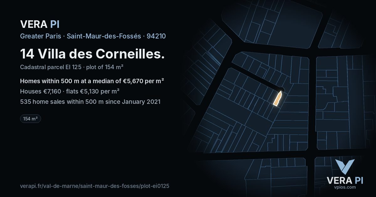 14 Villa des Corneilles, Saint-Maur-des-Fossés at night – the plot lit, the parcels around coloured by the prices near them