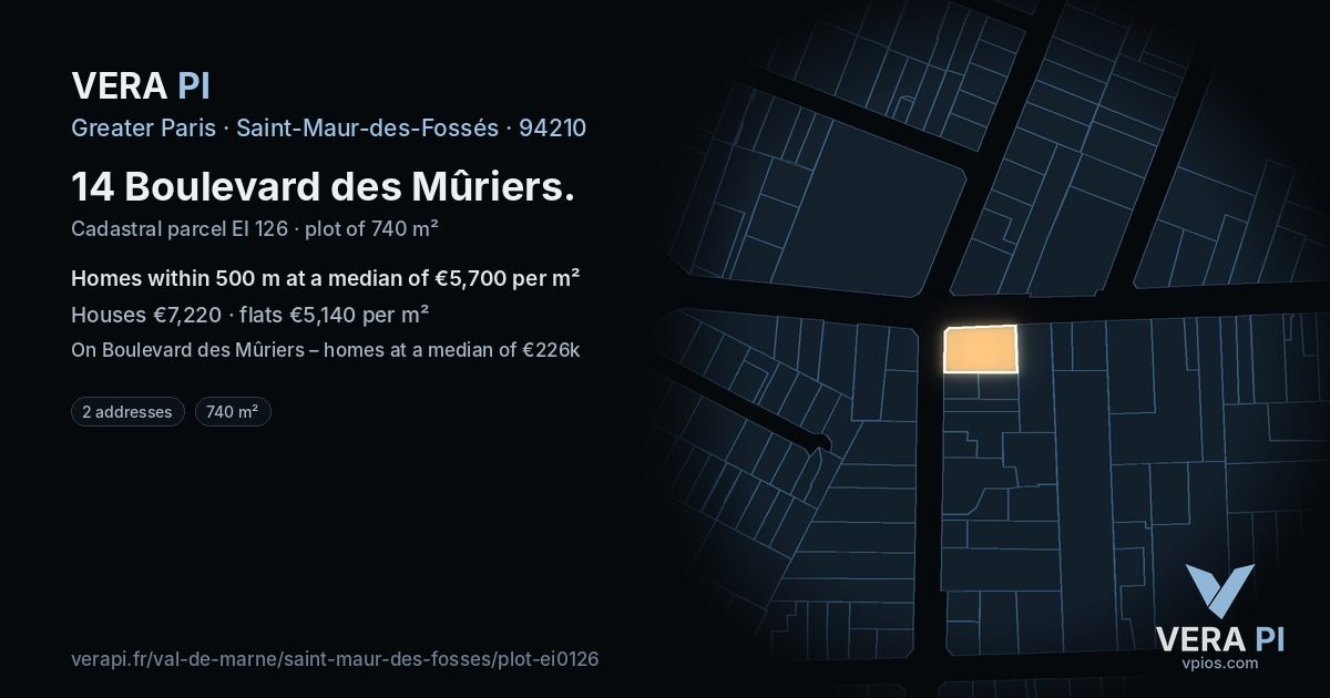 14 Boulevard des Mûriers, Saint-Maur-des-Fossés at night – the plot lit, the parcels around coloured by the prices near them