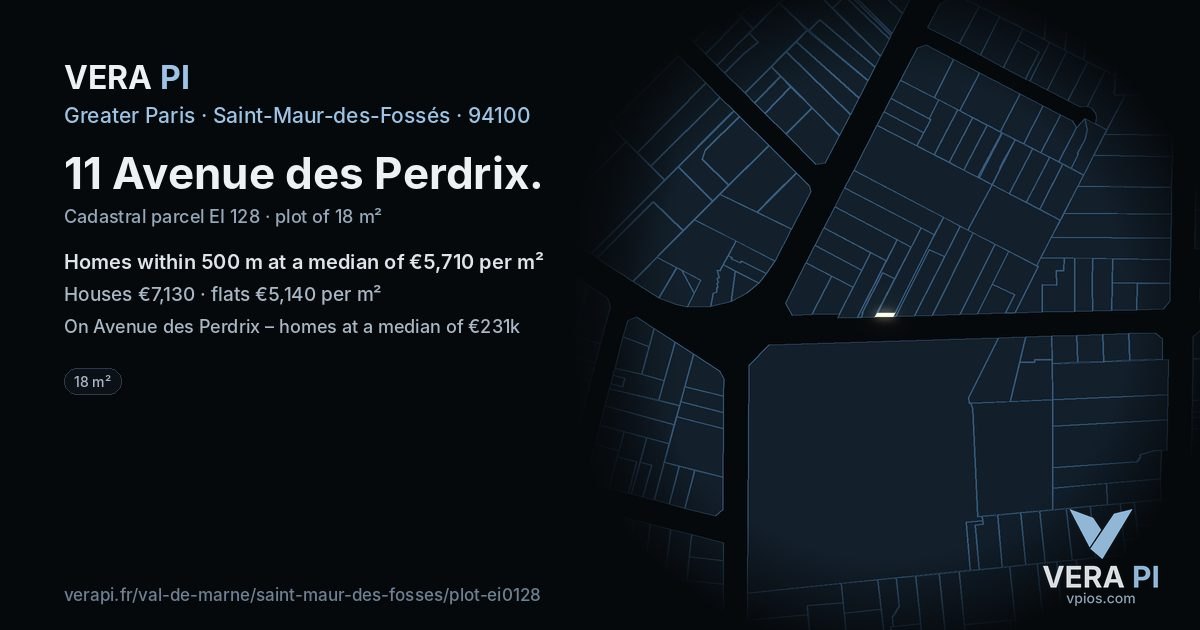 11 Avenue des Perdrix, Saint-Maur-des-Fossés at night – the plot lit, the parcels around coloured by the prices near them