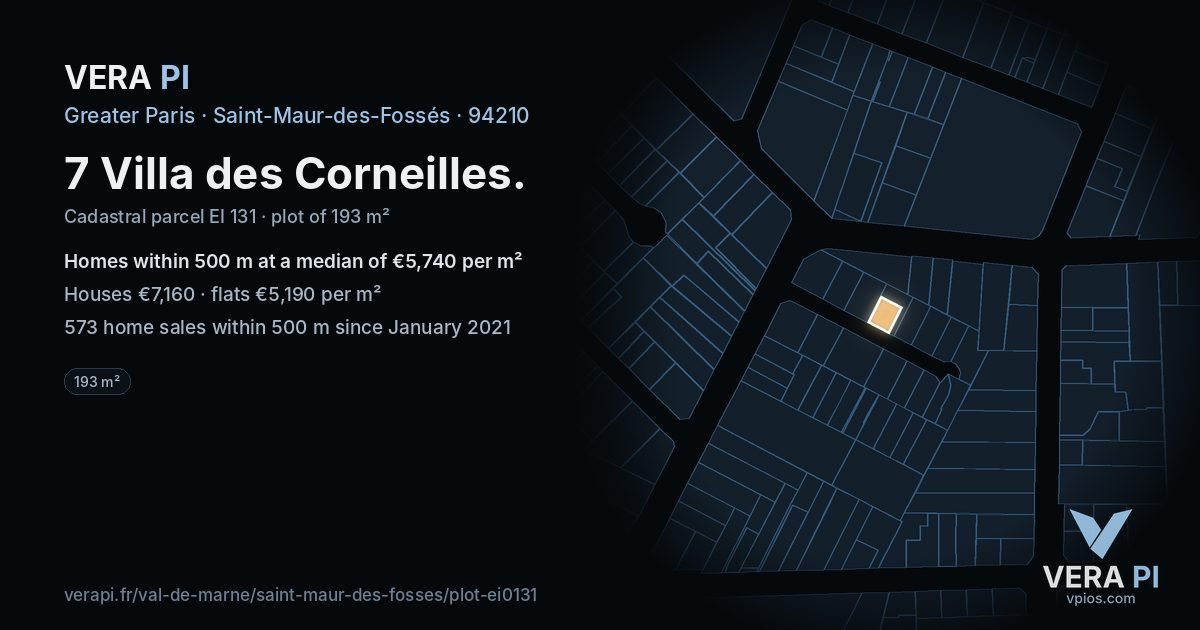 7 Villa des Corneilles, Saint-Maur-des-Fossés at night – the plot lit, the parcels around coloured by the prices near them