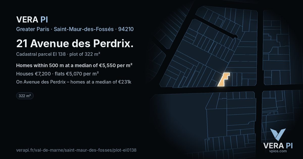21 Avenue des Perdrix, Saint-Maur-des-Fossés at night – the plot lit, the parcels around coloured by the prices near them