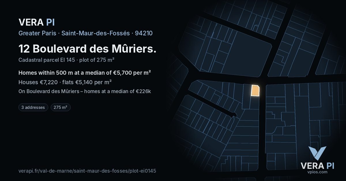 12 Boulevard des Mûriers, Saint-Maur-des-Fossés at night – the plot lit, the parcels around coloured by the prices near them