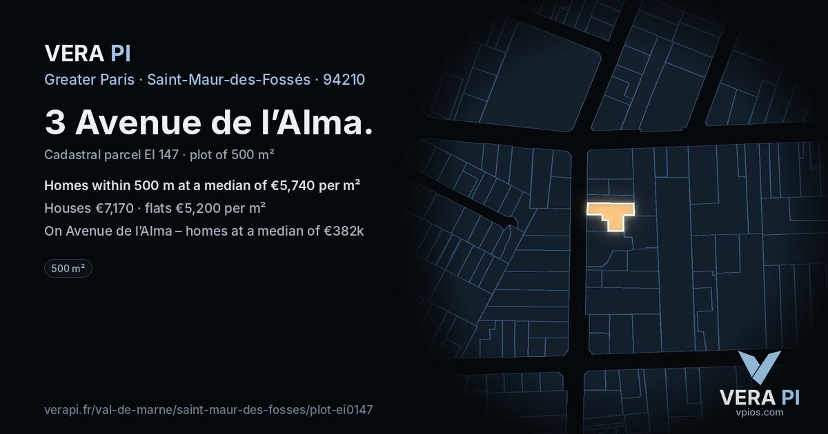 3 Avenue de l’Alma, Saint-Maur-des-Fossés at night – the plot lit, the parcels around coloured by the prices near them