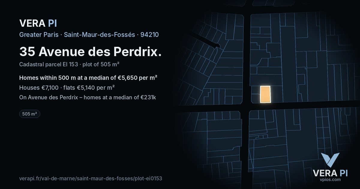 35 Avenue des Perdrix, Saint-Maur-des-Fossés at night – the plot lit, the parcels around coloured by the prices near them