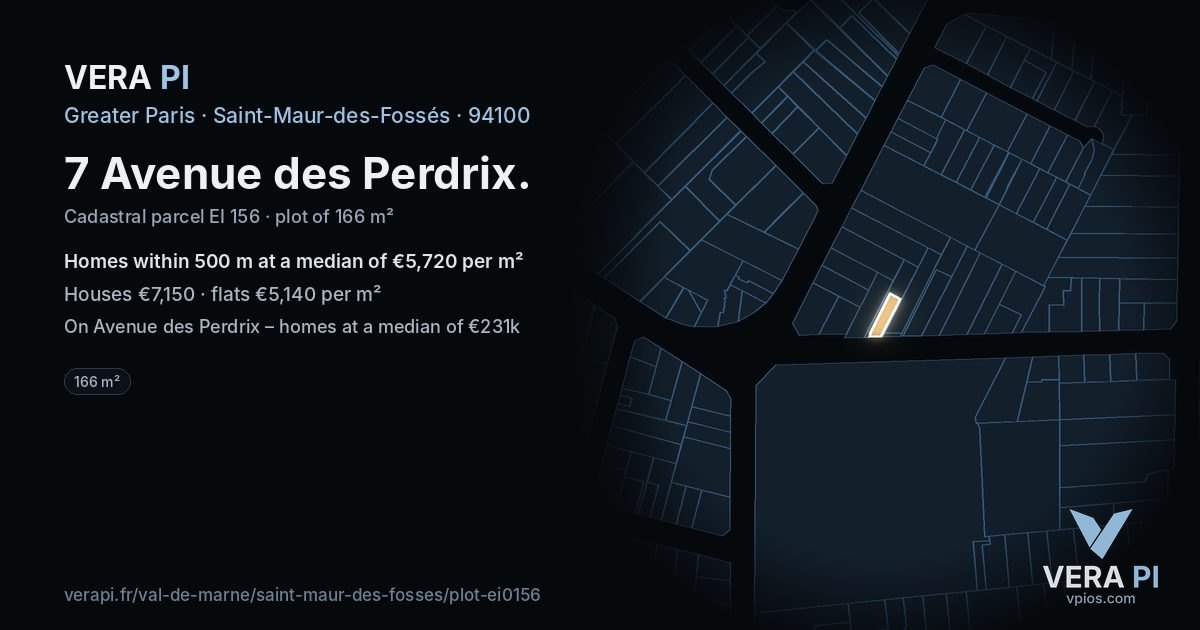 7 Avenue des Perdrix, Saint-Maur-des-Fossés at night – the plot lit, the parcels around coloured by the prices near them