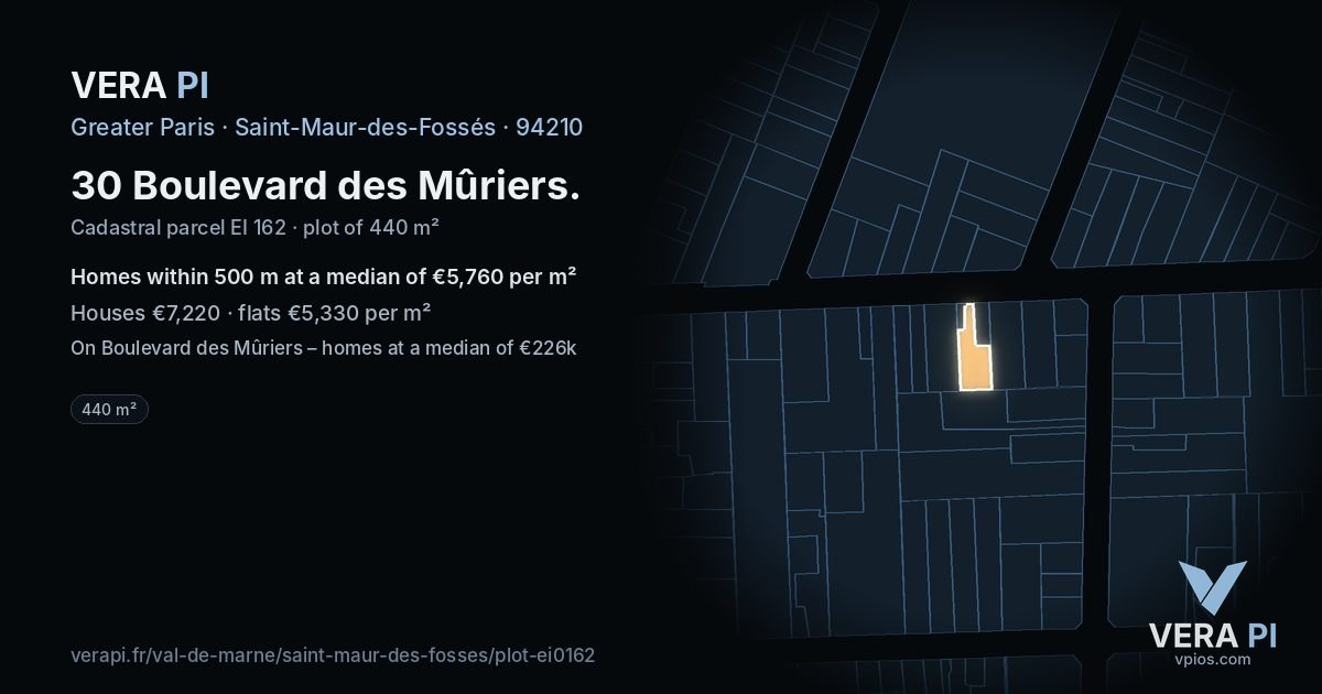 30 Boulevard des Mûriers, Saint-Maur-des-Fossés at night – the plot lit, the parcels around coloured by the prices near them