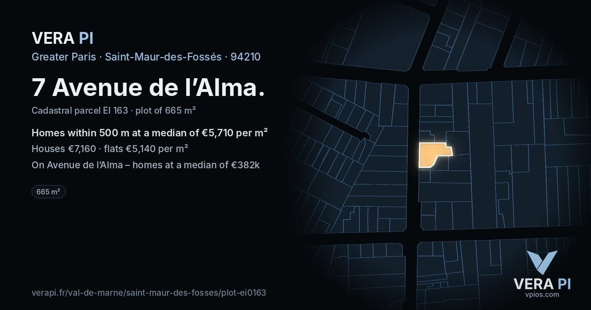 7 Avenue de l’Alma, Saint-Maur-des-Fossés at night – the plot lit, the parcels around coloured by the prices near them