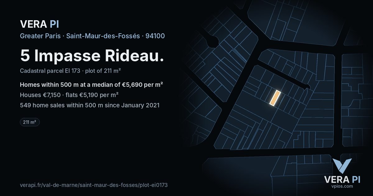5 Impasse Rideau, Saint-Maur-des-Fossés at night – the plot lit, the parcels around coloured by the prices near them