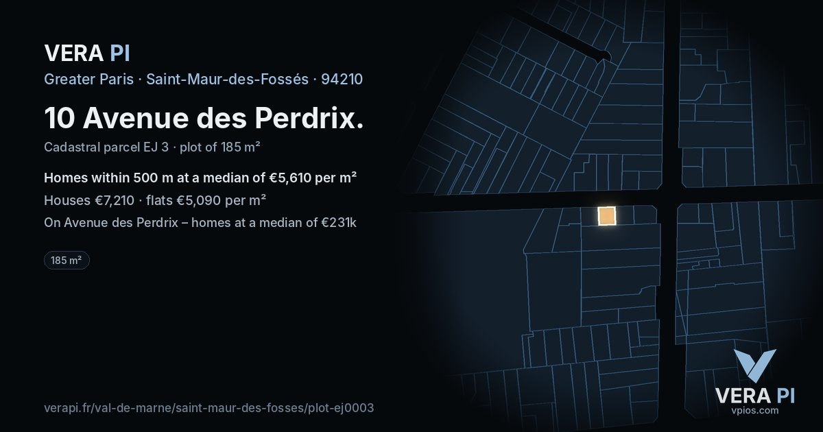 10 Avenue des Perdrix, Saint-Maur-des-Fossés at night – the plot lit, the parcels around coloured by the prices near them