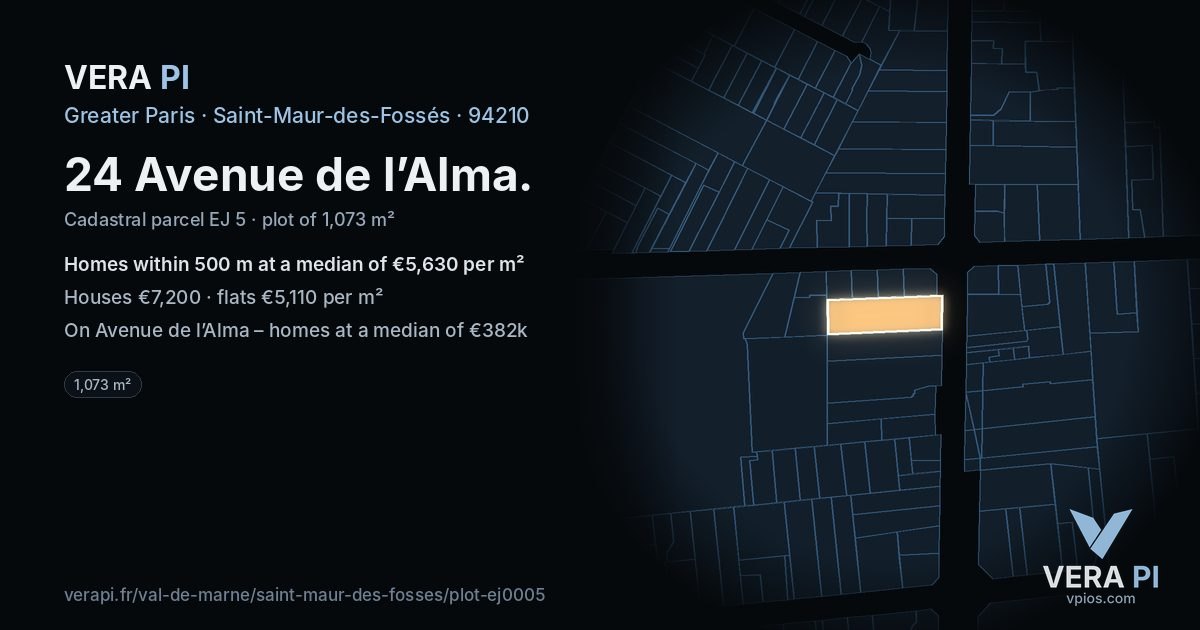 24 Avenue de l’Alma, Saint-Maur-des-Fossés at night – the plot lit, the parcels around coloured by the prices near them