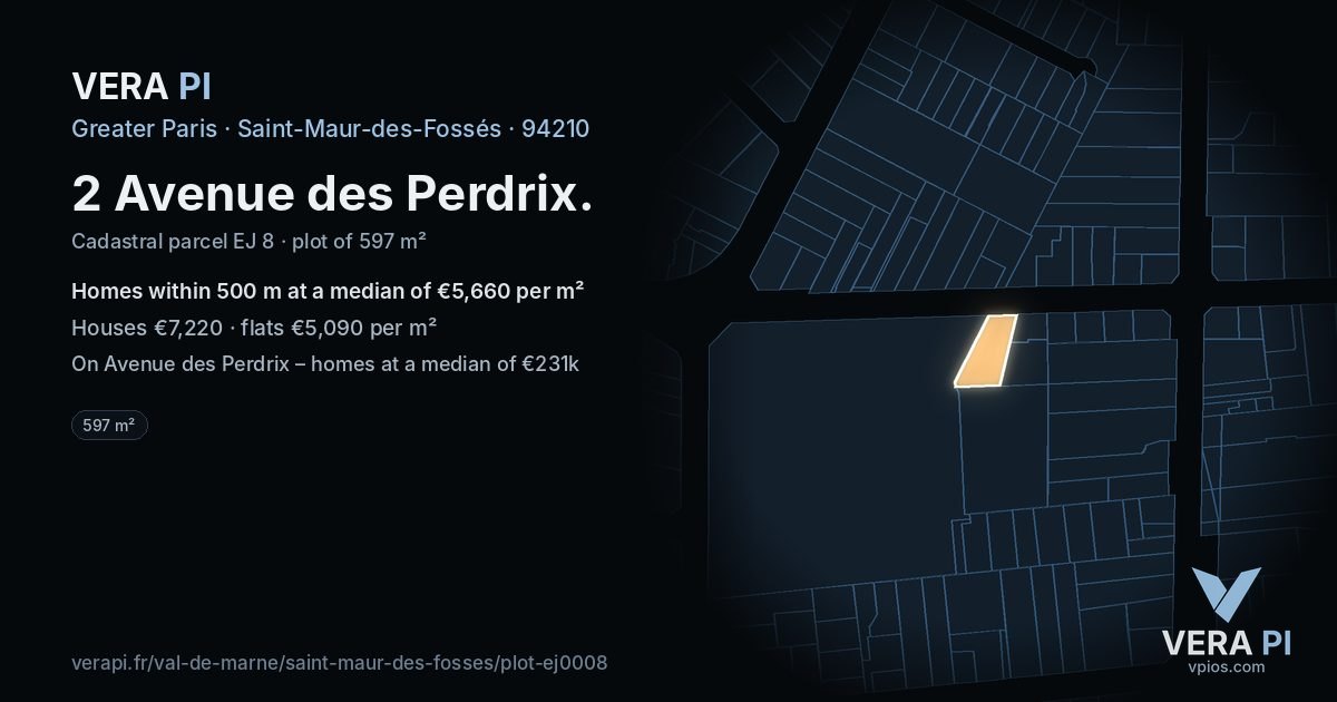 2 Avenue des Perdrix, Saint-Maur-des-Fossés at night – the plot lit, the parcels around coloured by the prices near them