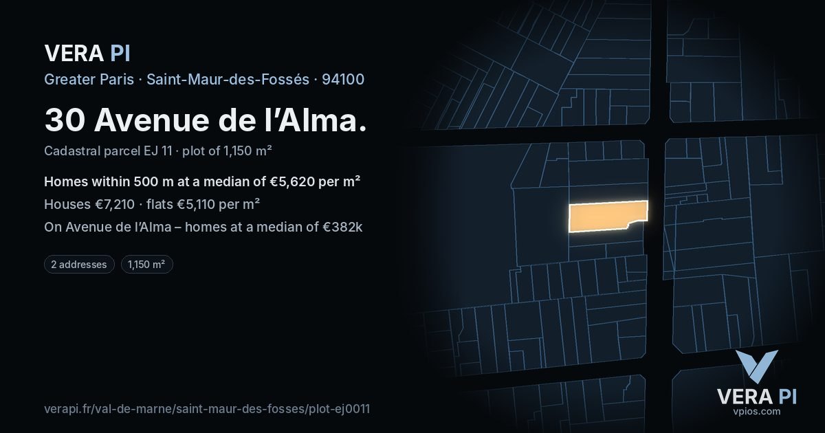 30 Avenue de l’Alma, Saint-Maur-des-Fossés at night – the plot lit, the parcels around coloured by the prices near them