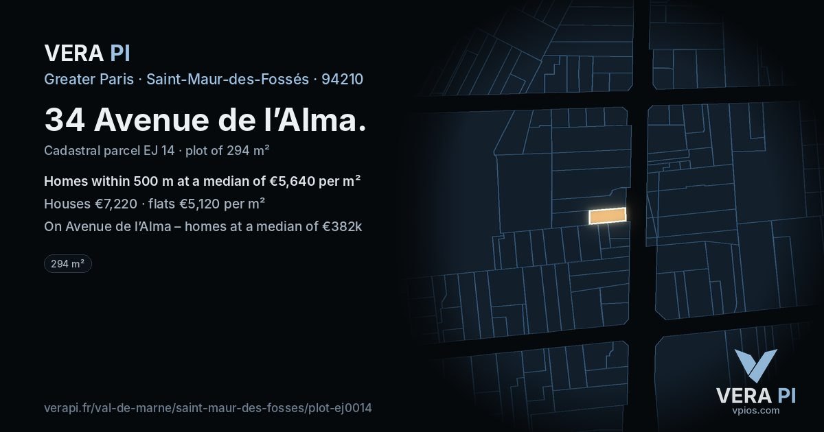 34 Avenue de l’Alma, Saint-Maur-des-Fossés at night – the plot lit, the parcels around coloured by the prices near them