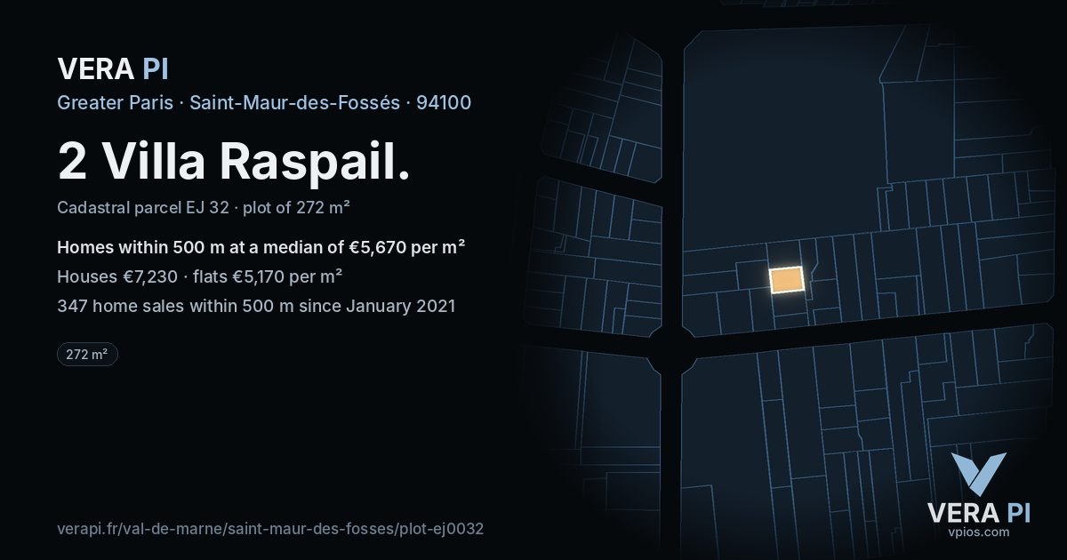 2 Villa Raspail, Saint-Maur-des-Fossés at night – the plot lit, the parcels around coloured by the prices near them