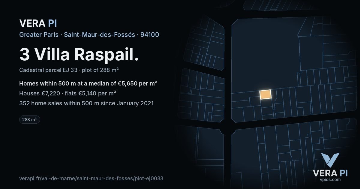 3 Villa Raspail, Saint-Maur-des-Fossés at night – the plot lit, the parcels around coloured by the prices near them